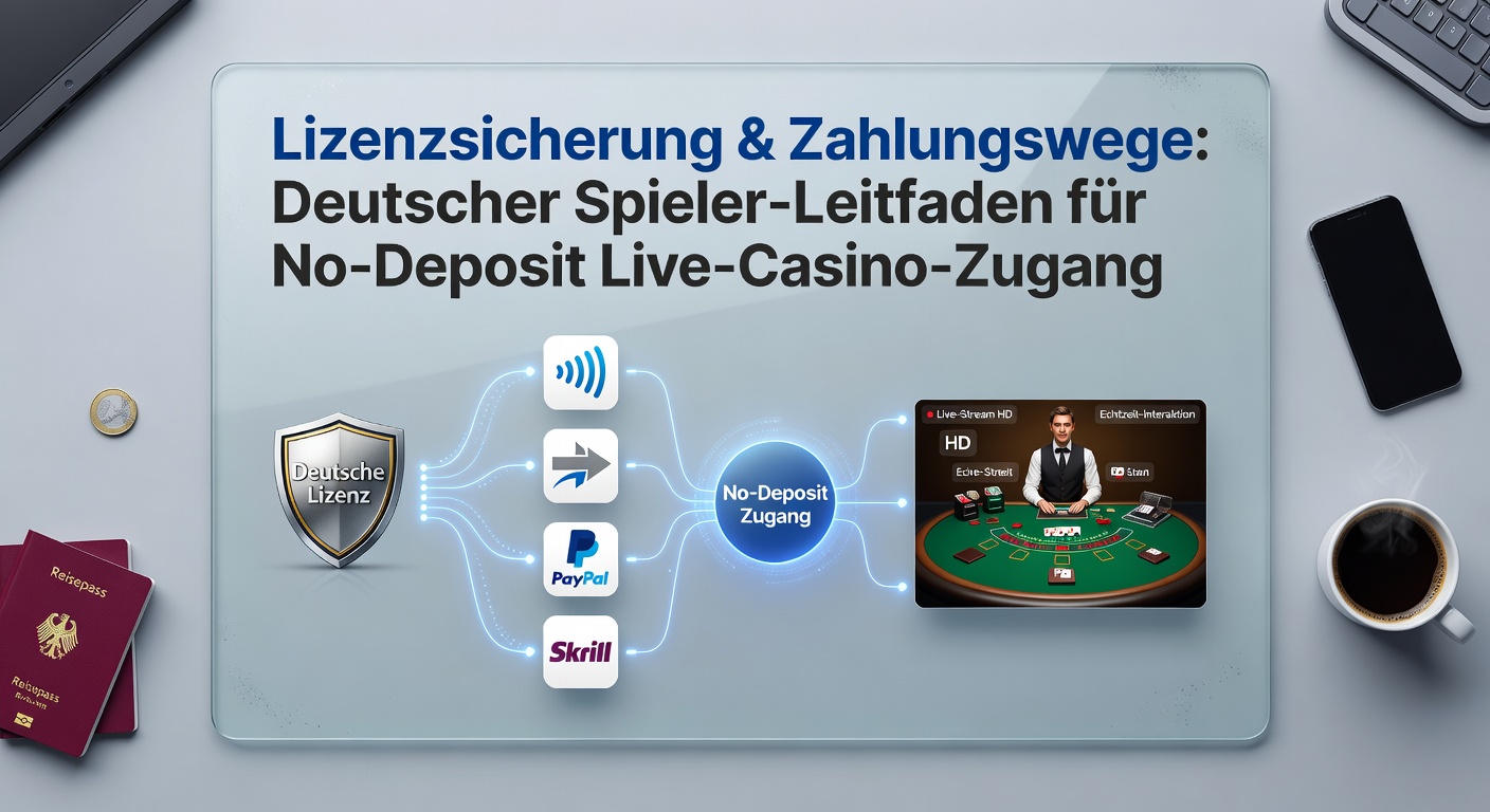 Darstellung eines sicheren Live-Casino-Interfaces mit Lizenz-Symbolen und Zahlungsikonen für deutsche Nutzer