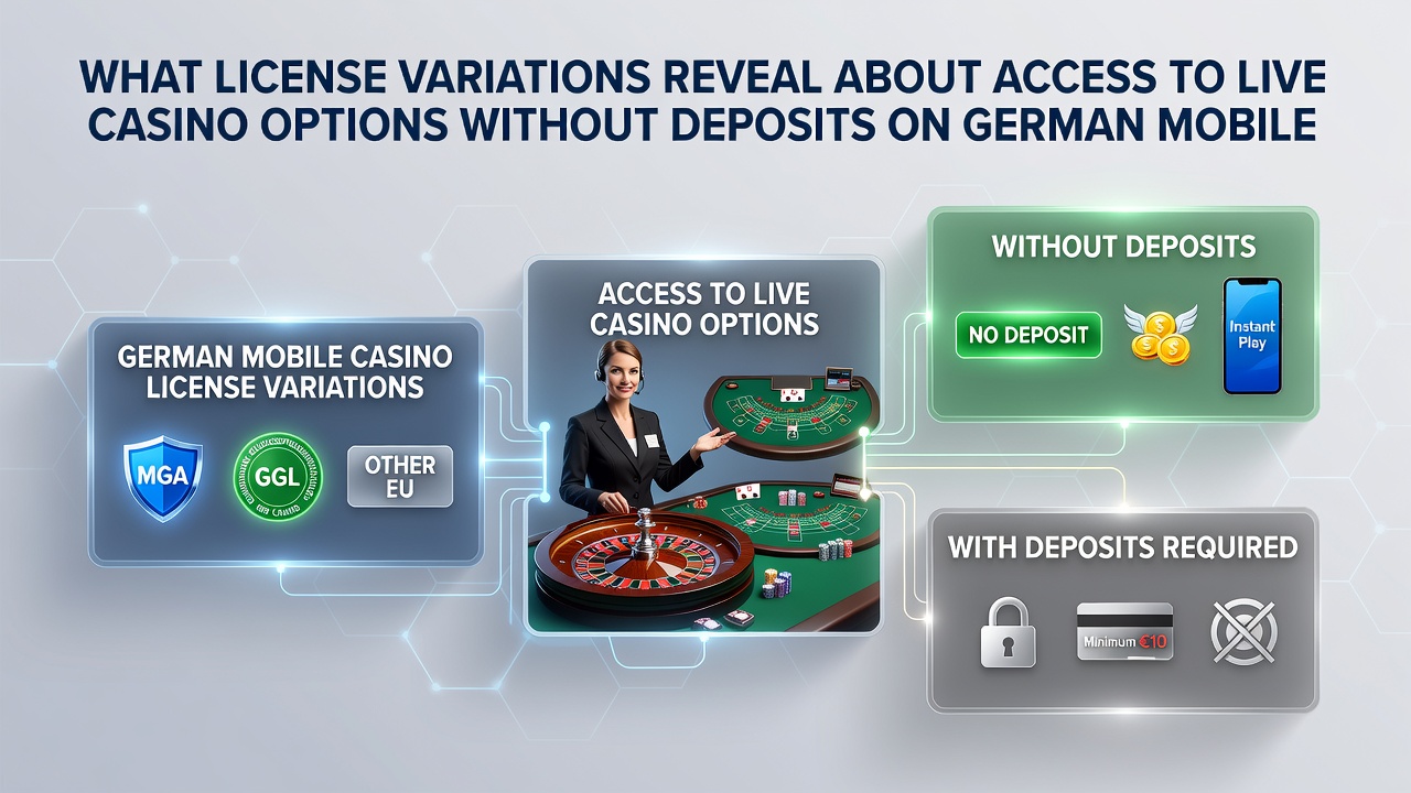 Darstellung von Lizenzunterschieden bei No-Deposit-Live-Casino-Features auf Mobilgeräten